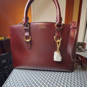 Lauren Ralph Lauren Burgundy Leather Tote Bag